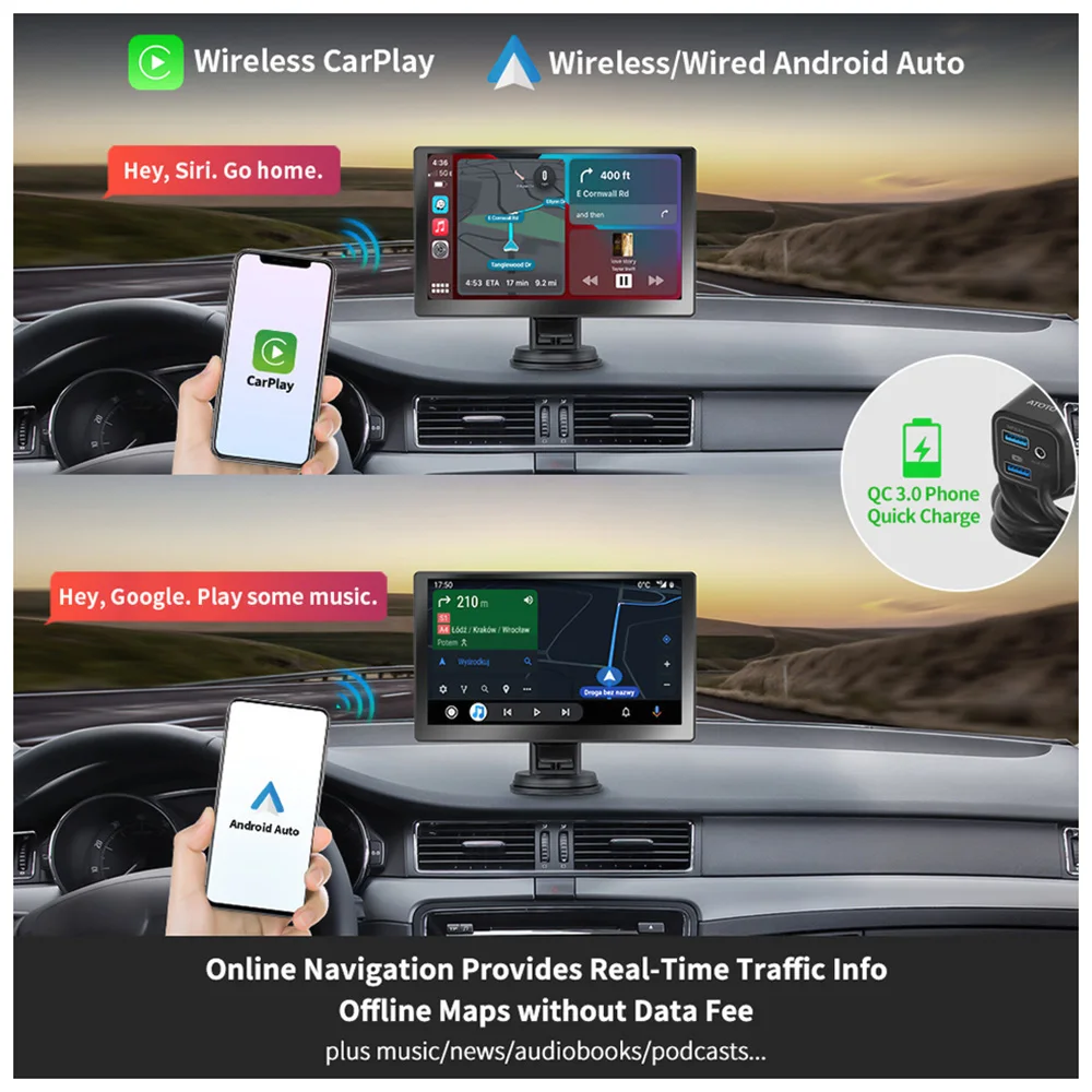 ATOTO P8 RM 7 ''autoradio portatile con Wireless CarPlay Android Auto  Screen Display navigazione GPS Car Stereo Multimedia Player