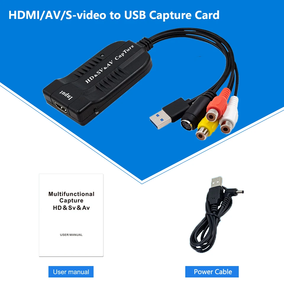 USB Video Capture Card VHS to Digital Converter HD/RCA/S-video to USB2.0 Audio Video Record Capture Device for Hi8 DVD PS3 PS4 6