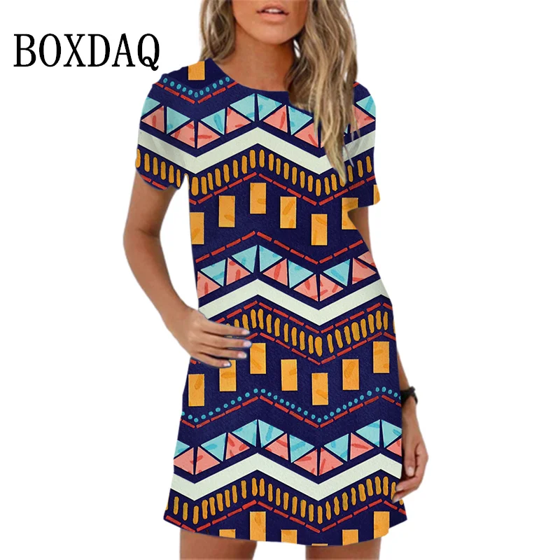 Geometric Pattern Sleeved Mini Dress main image 1
