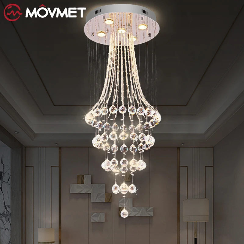Silver Luxury Ceiling Lamp LED Iron Stainless Steel Hanging Living Room Duplex Building Hall Staircase Home Light Fixture Sturdy