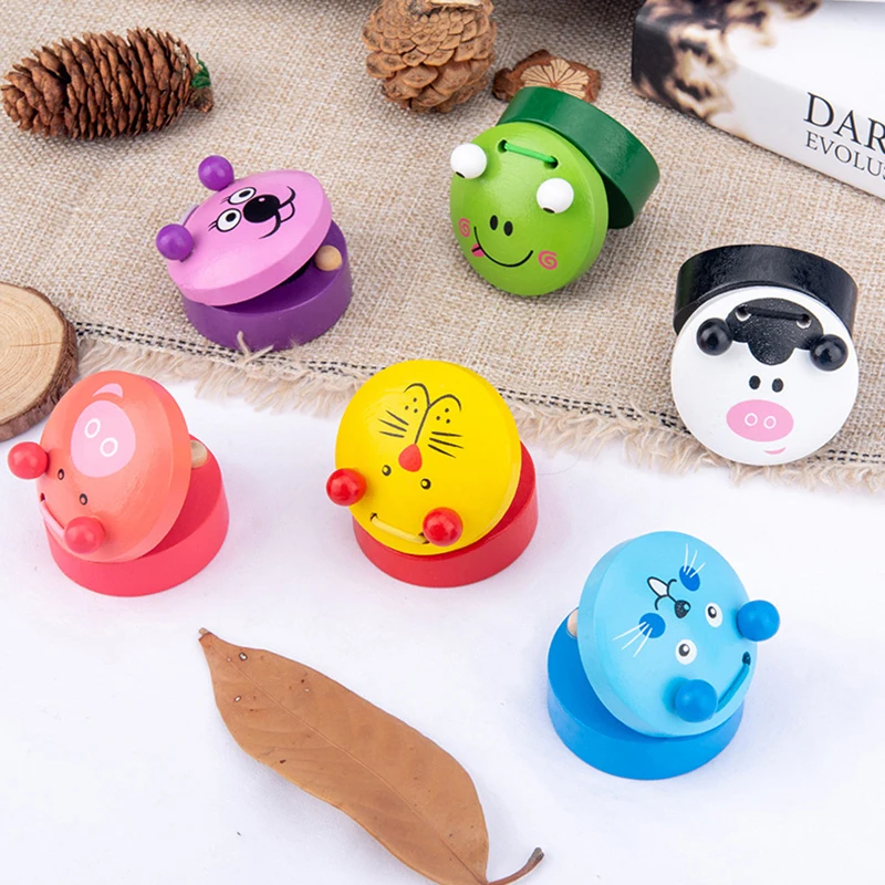 Kids Cartoon Wooden Castanets Music Instruments Baby Clapper Handle Musical Instruments Toys Orff Educational Toys For Children