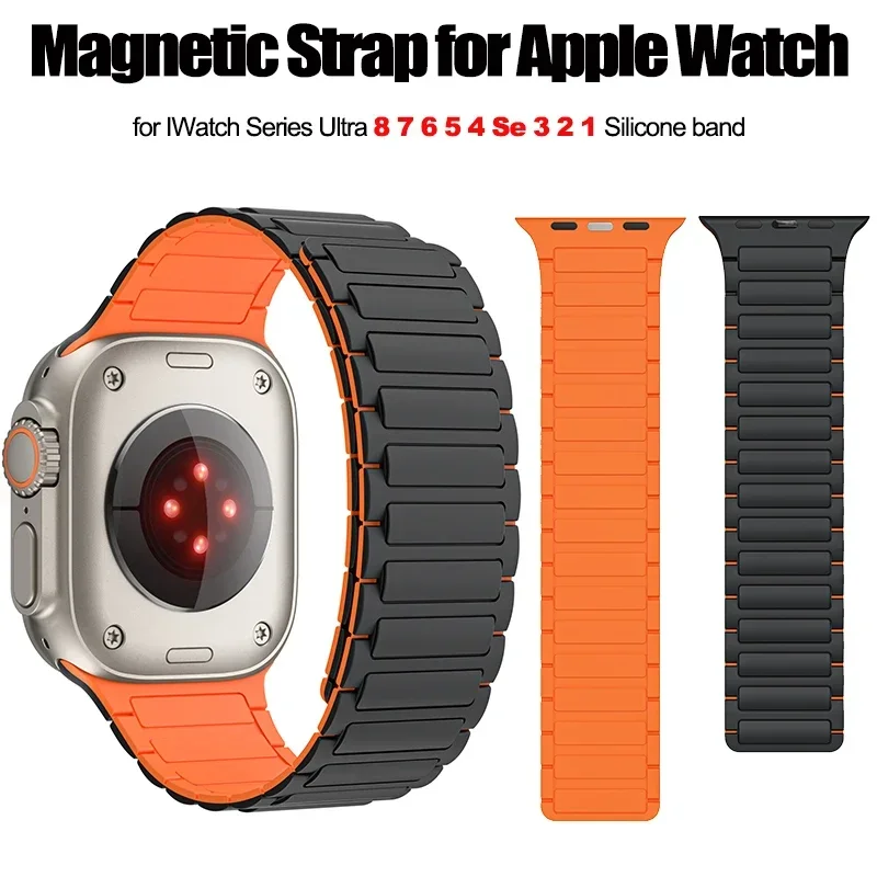 애플 워치 밴드용 마그네틱 루프 실리콘 팔찌, iWatch 시리즈 9 8 7 6 5 4 3 Se 울트라 2 스트랩, 44mm, 40mm, 49mm, 45mm, 41mm, 38mm
