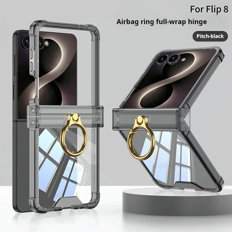 Luxury Airbag Hinge Protection Ring Holder Phone Case - Clear Shockproof Cover