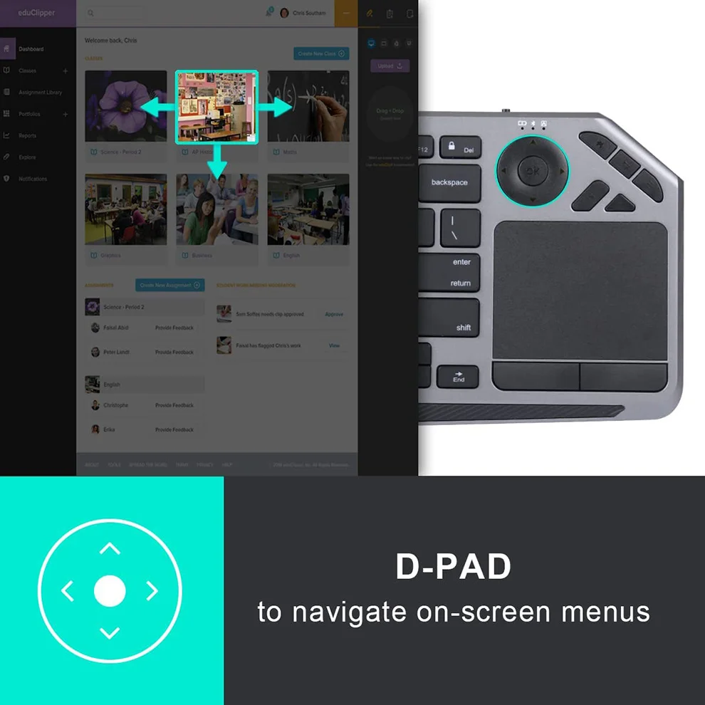 터치 패드 장착 무선 TV 키보드, 스마트 TV iOS 아이폰 아이패드용 충전식 키보드, 블루투스 키보드, 2.4G, 7 색 백라이트