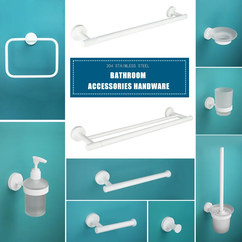Matt White Brass Knurling Towel Rack Toilet Brush Paper Roll Holder Toothbrush Holder Soap Tray Coat Bathroom Kit