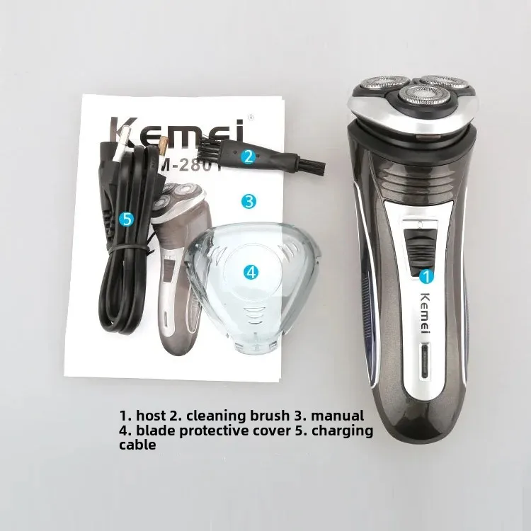 Km-2801 Floating Triple Blade Shaver Electric Razor Men's Rechargeable Beard Trimmer Professional Grooming Tool