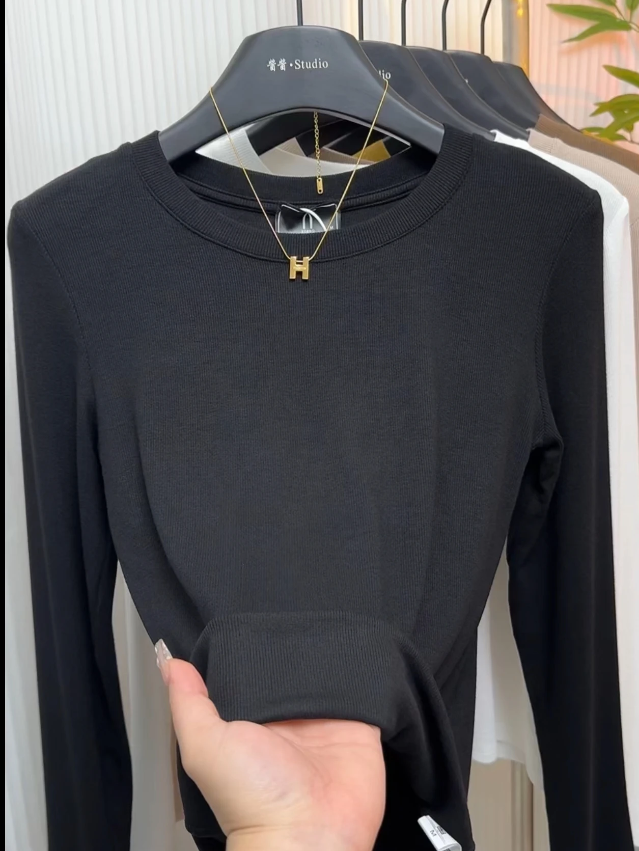 

Женская облегающая футболка с длинным рукавом, однотонный пуловер с круглым вырезом, модель H329 на весну и осень, 2024