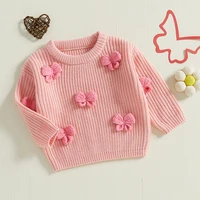 Adorable Baby Girl Autumn Pullover Sweater with 3D Bow Detail Cozy Long Sleeves and Crew Neck for Cold Weather Warmth - Image 3