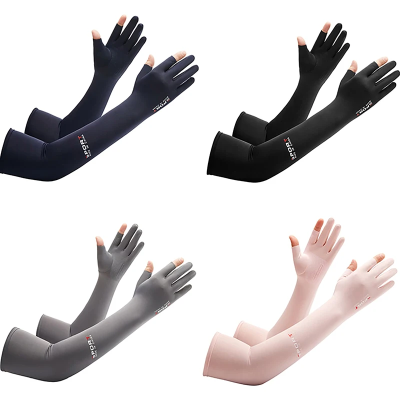 Sun protection arm sleeves ice arm sleeves 1Pair Men's Fishing Sunscreen Arm Sleeves Summer Ice Silk Elastic UV Protection Sleeves Gloves Outdoor Cycling