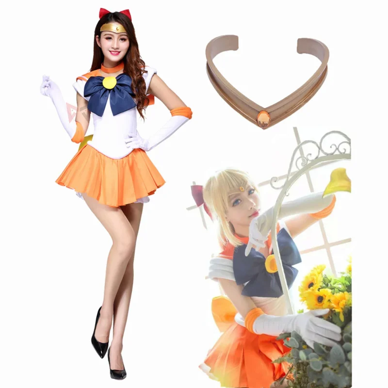 

Anime Sailor Minako Aino Sailor Venus cosplay costume custom made dress bows headband gloves hairpin for kids adult plus size