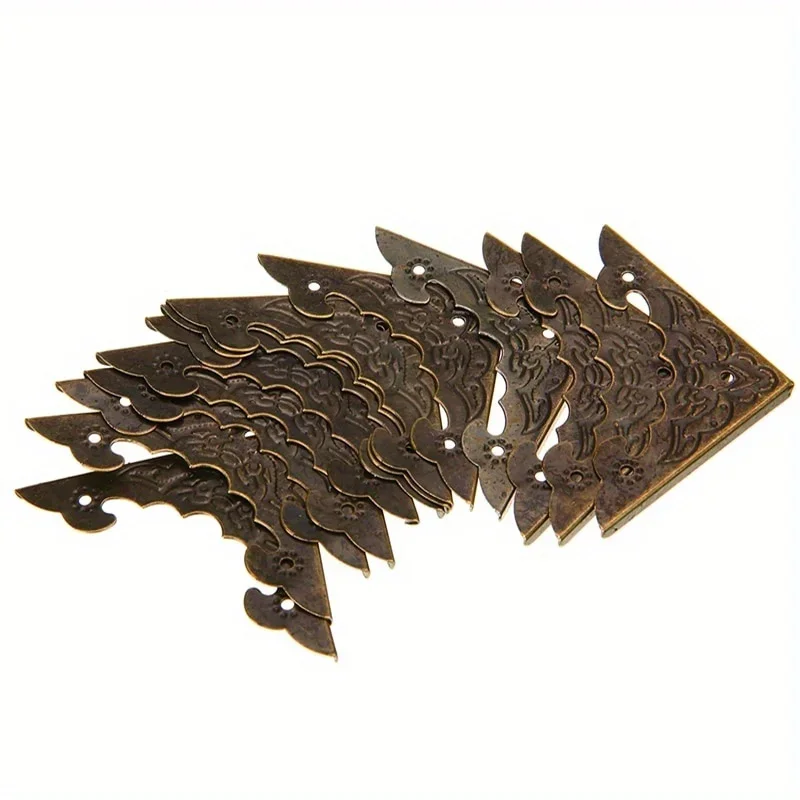 Furniture Corner Protector Antique Jewelry Box Corner Foot Wooden Case Corner Protector Bronze Tone Flower Pattern Carved Metal Crafts 20PCS