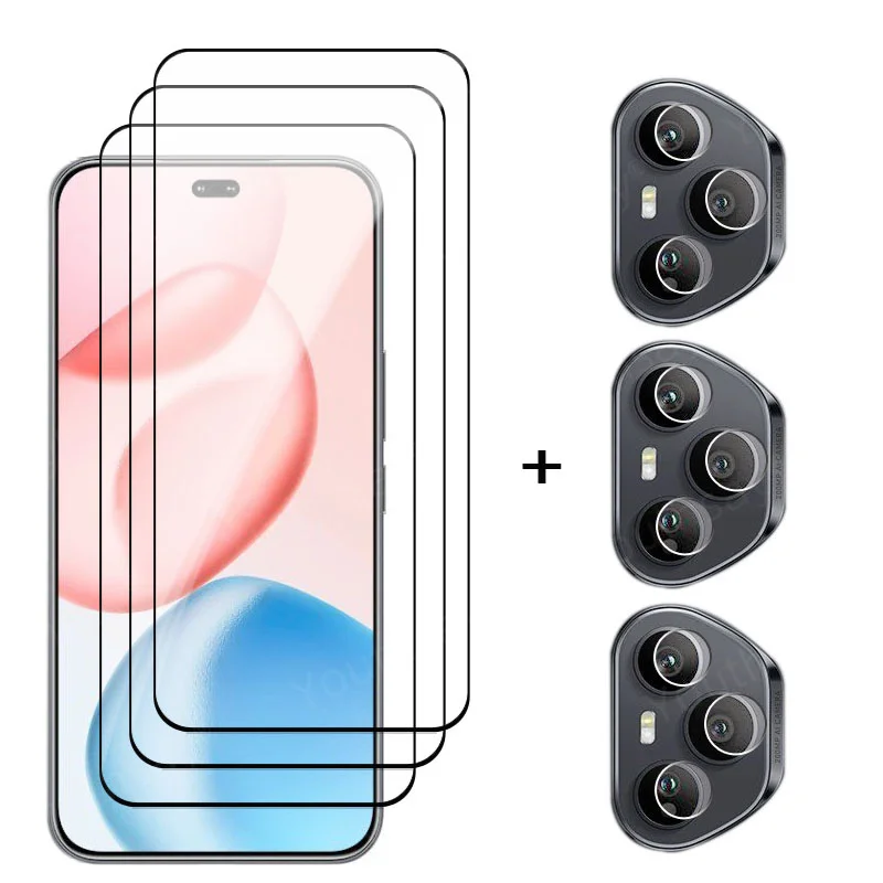 Premium Full Cover Tempered Glass Screen Protector with HD Clarity and Phone Lens Film