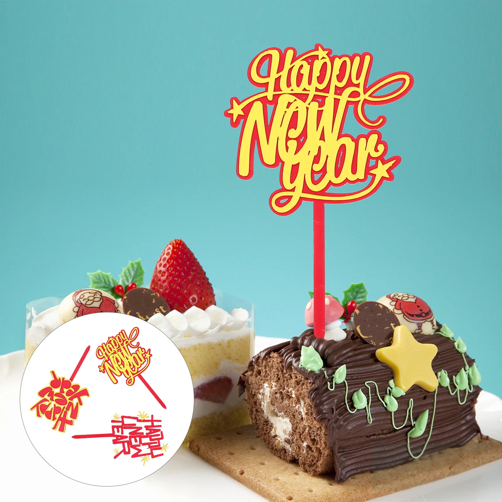 

6pcs New Year Party Cake Inserting Decors Acrylic Cake Picks New Year Themed Cake Toppers