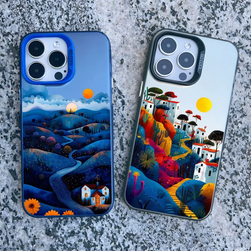 Yellow Sunset Mountain Shockproof Matte Laser Phone Case - Natural Scenery Cover