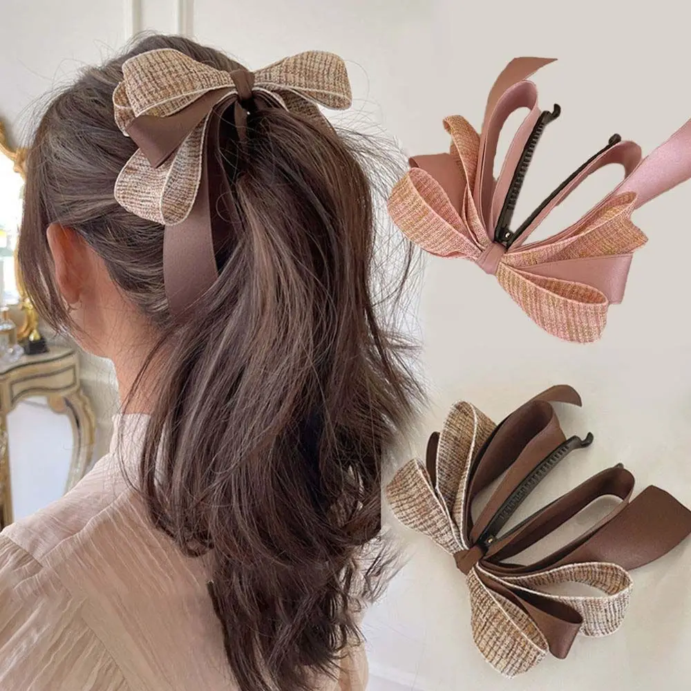 Headdress Party Fashion Design Ribbon Temperament Women Hair Accessories Vertical Clip Korean Style Hair Wear Bow Banana Clip