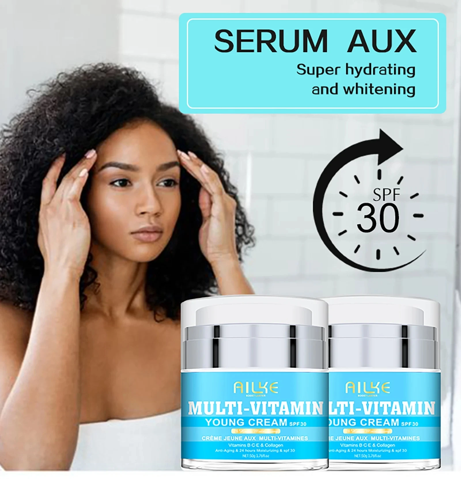 AILKE Multi-Vitamin Lightening Skin Care Set, Reduce Dark Spots, Whitening, Even Skin Tone, Moisturizes with Vitamins B/C/E