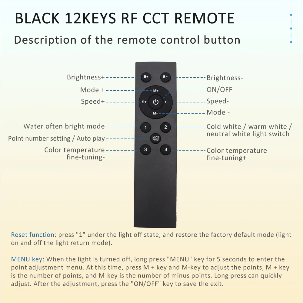 CCT LED Strip Controller with Wireless Remote for Warm White