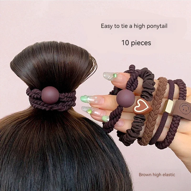 10PCS Women's Hair Ring Set Hair Accessories High Elasticity Leather Band Simple Temperament High Ponytail Durability New Style 2