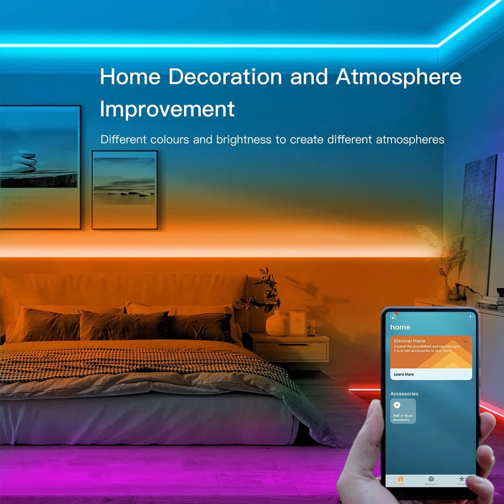 Homekit WiFi RGB+CCT LED Strip 12V 1m 2m 3m 4m 5m RGBCW Flexible Dimmable Lighting Band Room Deco APP Timer Siri Voice Control S8d56e474d84e42328600a2d38813dfecP
