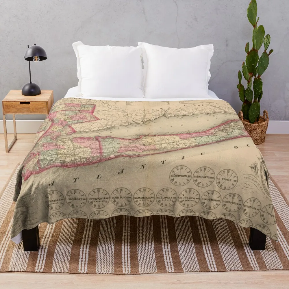 

Vintage Long Island NY Map (1870) Throw Blanket Winter bed blankets Polar blanket Soft Plaid