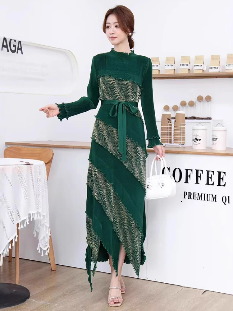 LANMREM High End Irregular Ruffled Panelling Patchwork Design Women's Dress Loose Elastic Slimming Long Sleeve Dresses 2DB3394 - Image 5