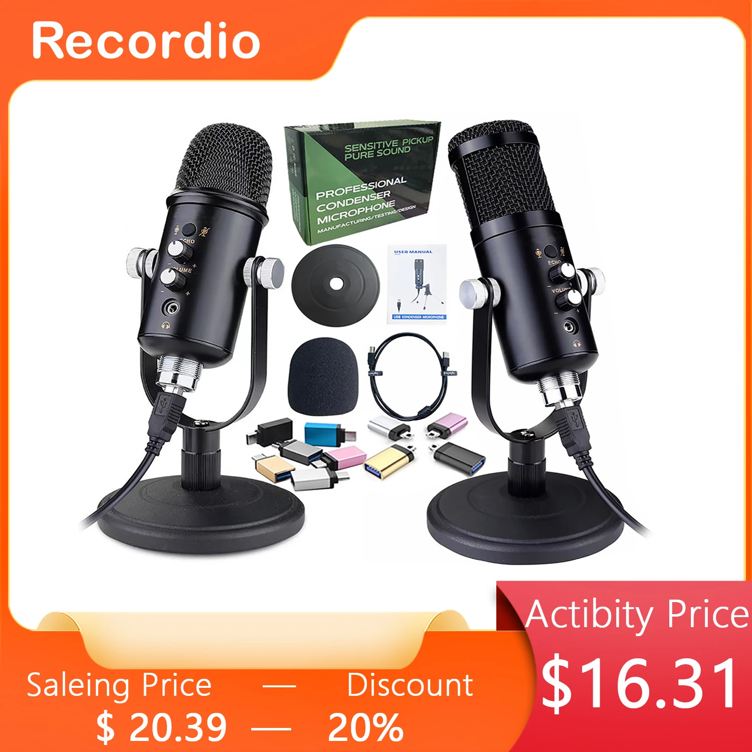 Micrófono condensador profesional USB para soporte grabación profesional, GAM U07, PC|micrófonos| -