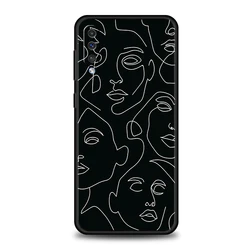 Elegant Abstract Line Art Women's Face Phone Case - Black Soft Cover - Samsung A12 (A1)