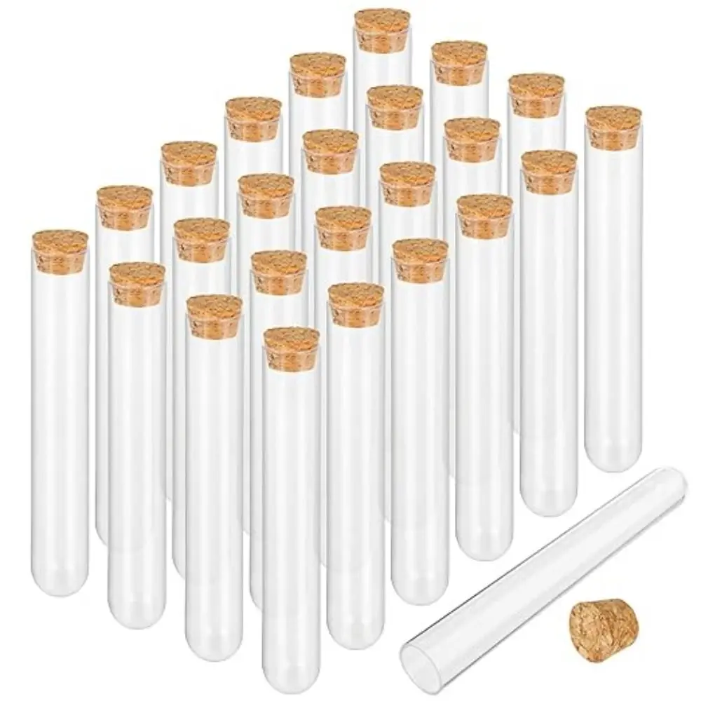 1/10PCS Plastic Test Tubes Cork Stoppers Round Base Storage Container Scientific Experiments Sample Display Decorations test tube rack