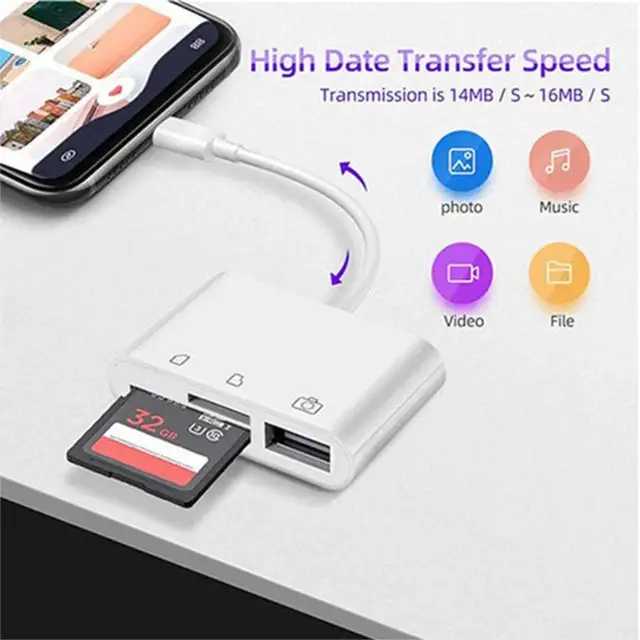 3-in-1 iPhone TypeC to SD & TF Card USB Camera AdapterFor iPhone iPad Card Reader USB Dongle for USB Flash Plug Play 3
