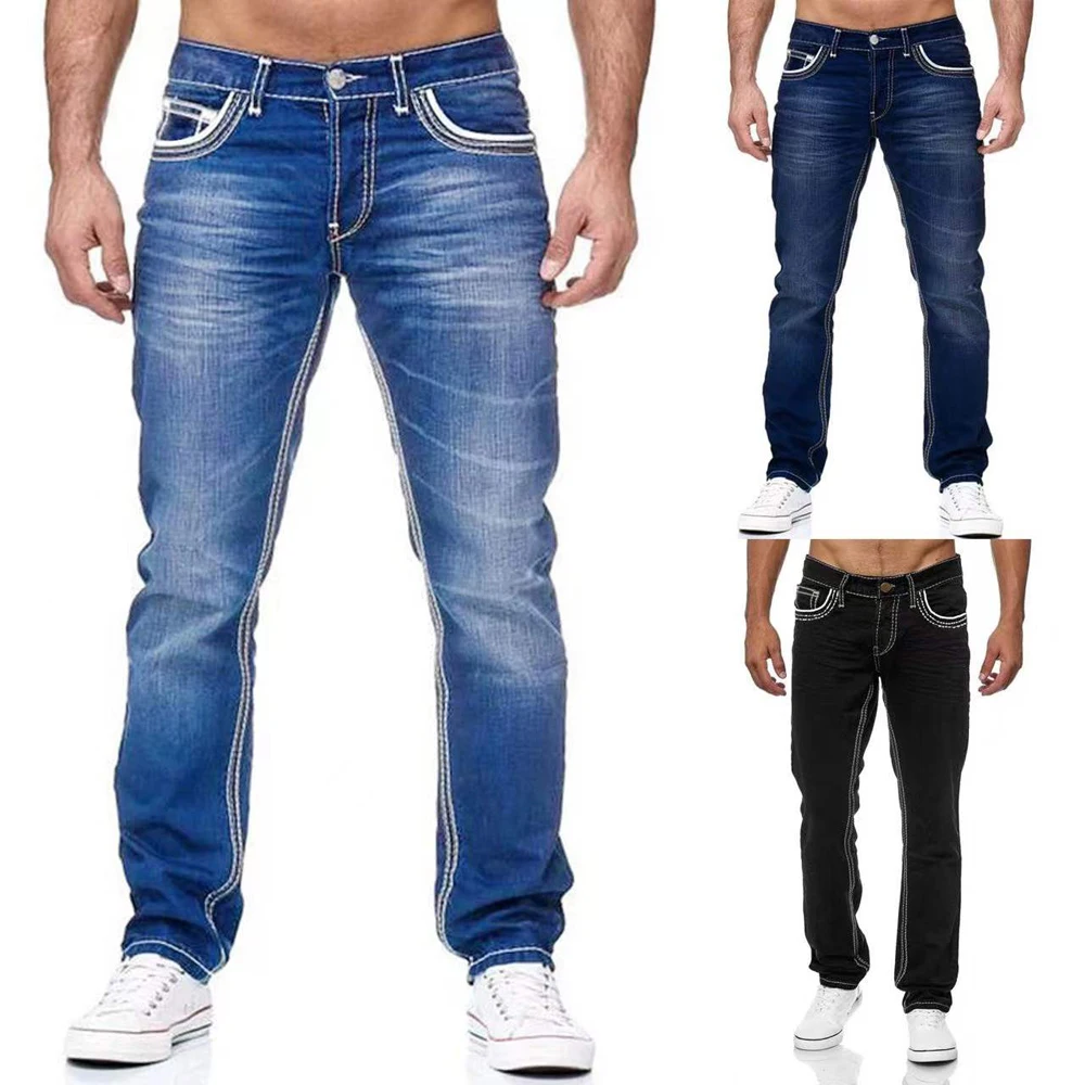 Streetwear Men Jeans Solid Pockets Stretch Denim Straight Pants Spring Summer Business Casual Trousers Daily Men's Clothing 2021 summer business dress pants men office social streetwear casual ankle length pants solid color slim trousers pantalon homme