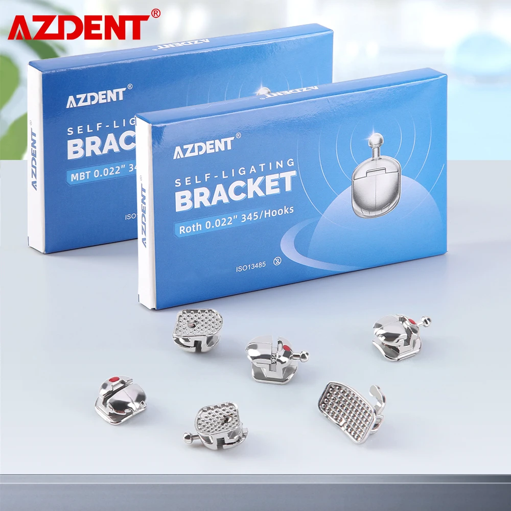 AZDENT ทันตกรรมจัดฟันวงเล็บทรงกลม Monoblock Self-Ligating วงเล็บ ROTH/MBT 0.022 345 ตะขอ Buccal หลอด 1