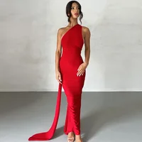 Women's One-Shoulder Sleeveless Maxi Dress Adjustable Scarf Loop Ruched Backless Bodycon Festival Party Outfit Elegant Long Gown - Image 3