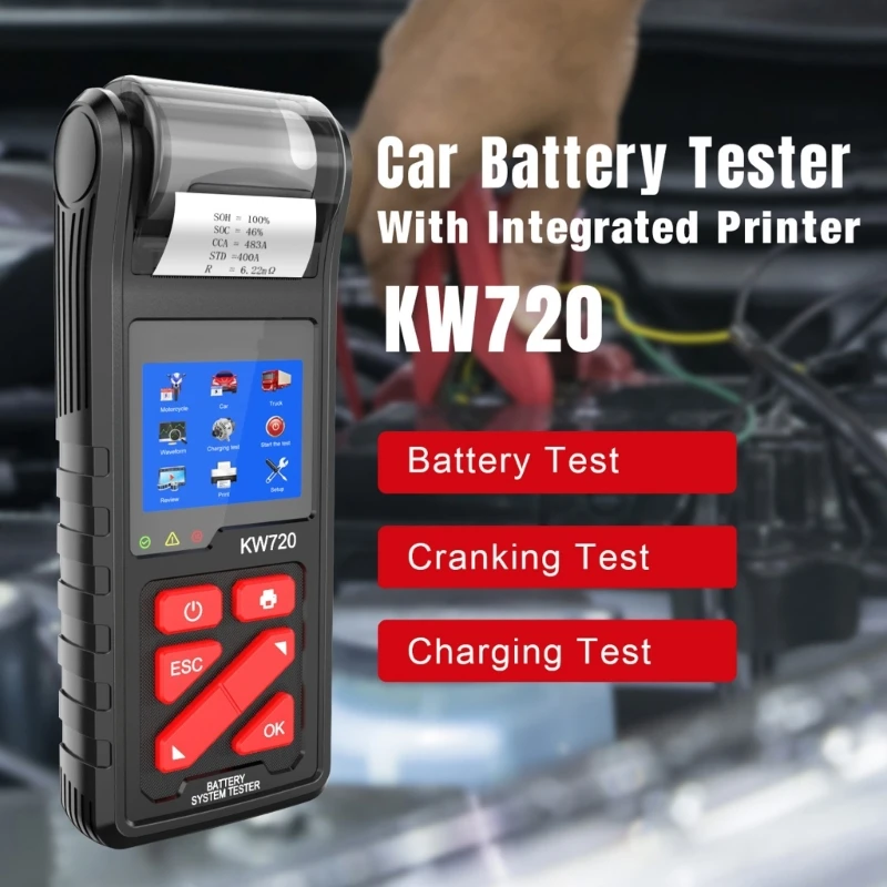 

Car Battery Tester 6/12/24V 100 to 2000CCA Cranking Charging Circuts Tester Battery Analyzers Battery Tool with Printer