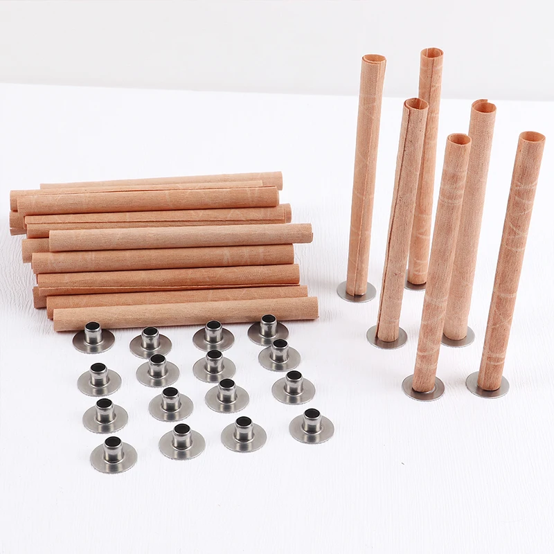 Description Picture 4 of item10 Pcs Wooden Candle Wicks Set Round Tube Natural Smokeless Wooden Candle Core Cylindrical with Base For DIY Candle Making Craft