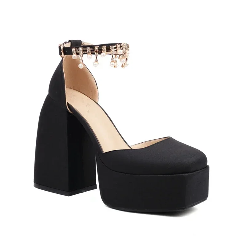 

Сандалии женские на платформе и толстом высоком каблуке, роскошные дизайнерские классические туфли с квадратным носком и ремешком с пряжкой, модель 02023-1