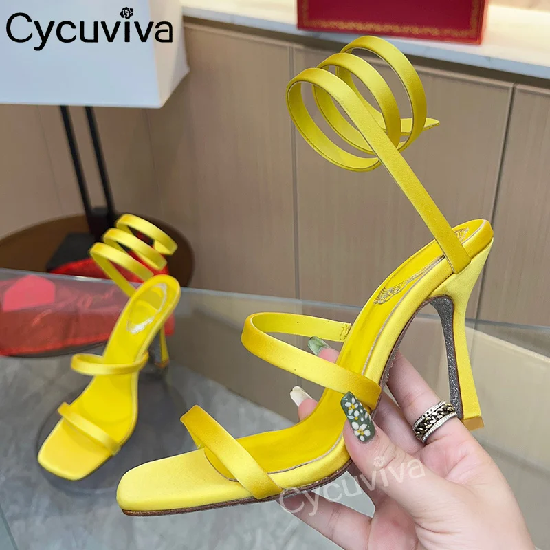 

Summer High Heels Gladiator Sandals Women Snake Ankle Strap Rhinestone Sandals Woman Stiletto Wedding Shoes Women Sandalias