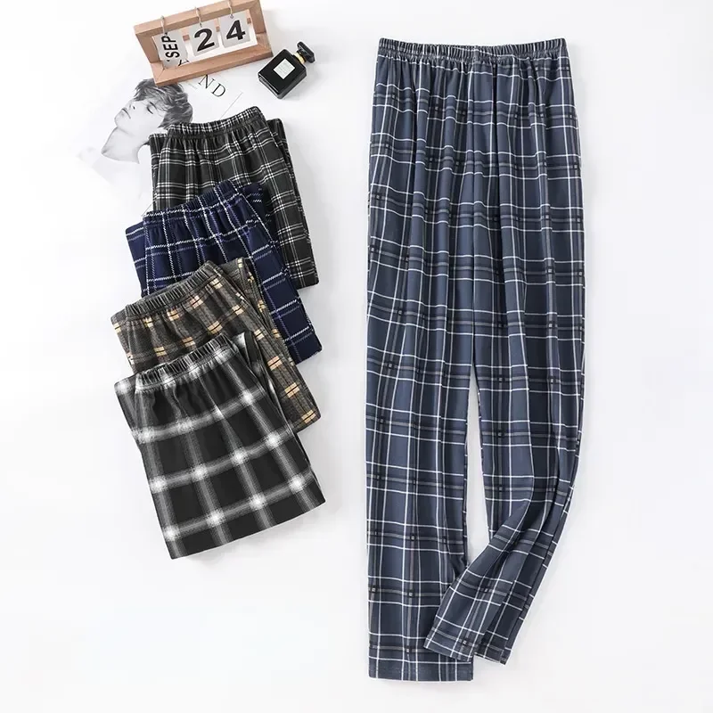 

Large Spring Pants Men's Plaid Pajama Loose And Size Newest Knitted Cotton Trousers Autumn Design Long Home