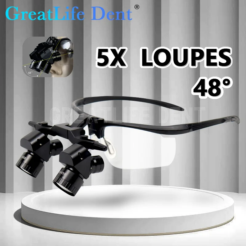 

GreatLife Dent Dental 48° Loupes 4X-6X 300-600mm Surgical Head Wearing Glasses Magnifying Adjustable PD Schott Optics Magnifier