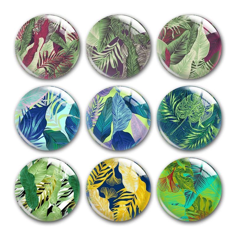 

Leaf Summer Flower Round Photo Glass Cabochon Demo Flat Back For DIY Jewelry Making Finding Supplies Snap Button Accessories