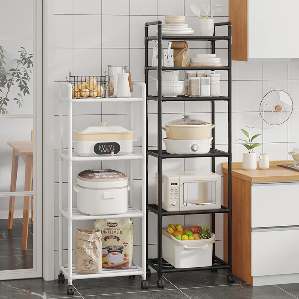 Microwave Storage Racks with Pulleys Multi Layer Floor-Standing Pot Shelf Kitchen Easy To Assemble Storage Rack Kitchen Trolley
