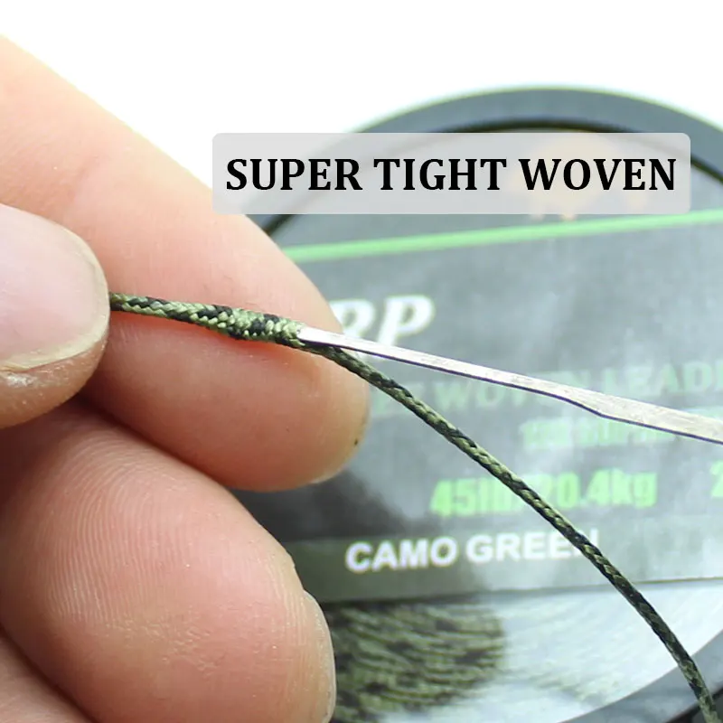 Camo green/brown lead free leader hair carp rigs fishing line 12 strand braid carp hooklink 20m/45lb fishing leash for fish fishing line