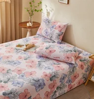 Watercolor Floral Pattern Bed Sheet Set 100% Cotton Flat Sheet with Pillowcases 3Pcs High Quality Queen King Size Bedding Set 2