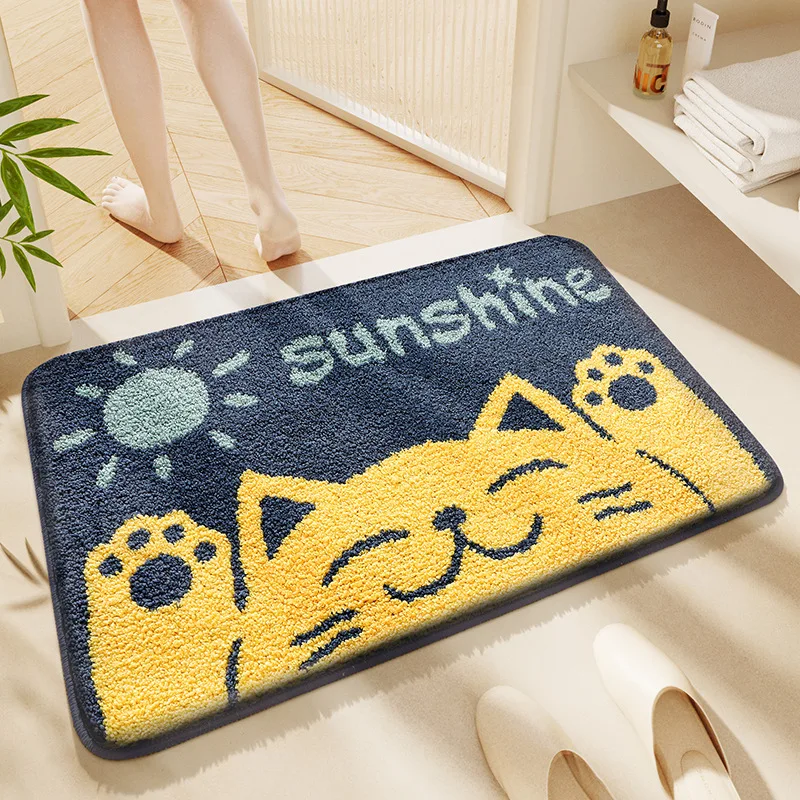 

40*60cm Foot Mat Cute Cartoon Cat Flocking Waterproof Bath Mats Entrance Toilet shower Bathtub Anti-Slip Carpet Bathroom Rug