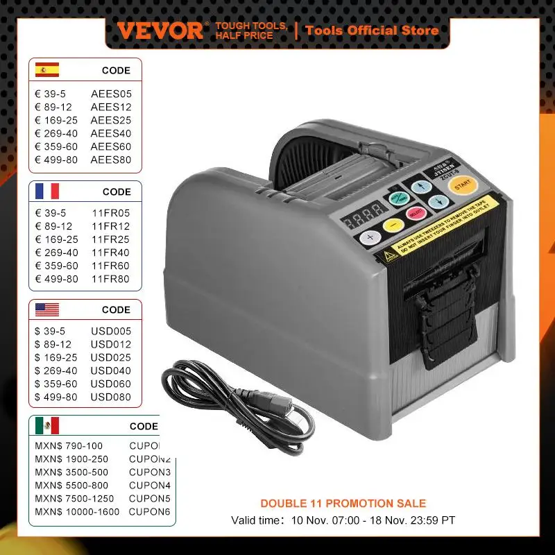 VEVOR 6-60mm Automatic Tape Dispenser Efficient Microcomputer Intelligent Large Electric Tape Cutter Mechanical Workshop Tooling