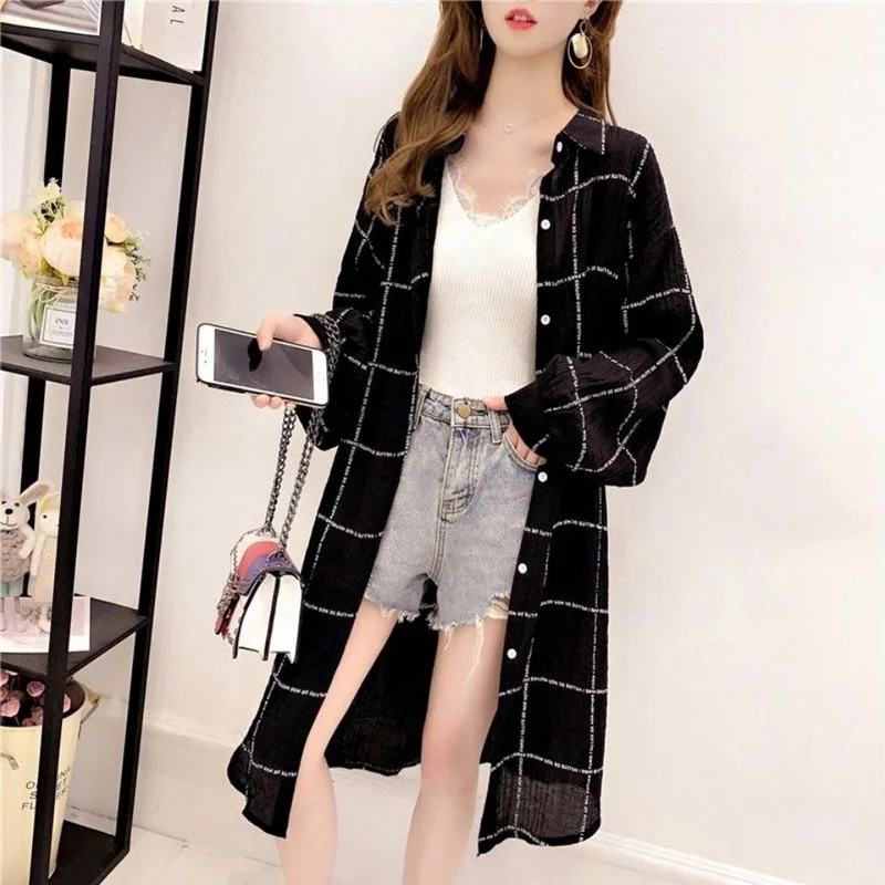 2023 New Spring and Summer Fashion Casual Lapel Simple Stripe Single Breasted Long Sleeved Loose Sun Protection Women's Shirt