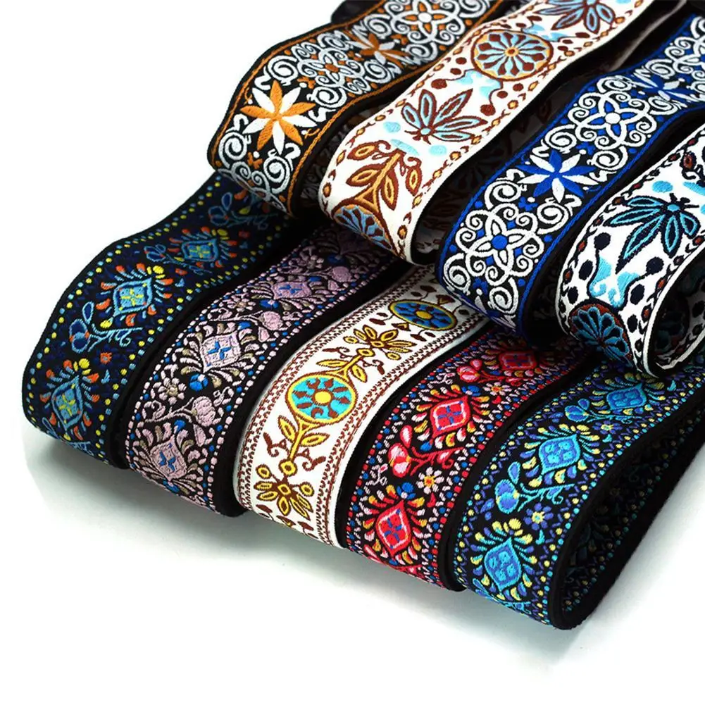 Guitar Strap Embroidered Belt Adjustable Jacquard Band With Leather End for Bass Acoustic Electric Folk Guitar Dropship цена и фото