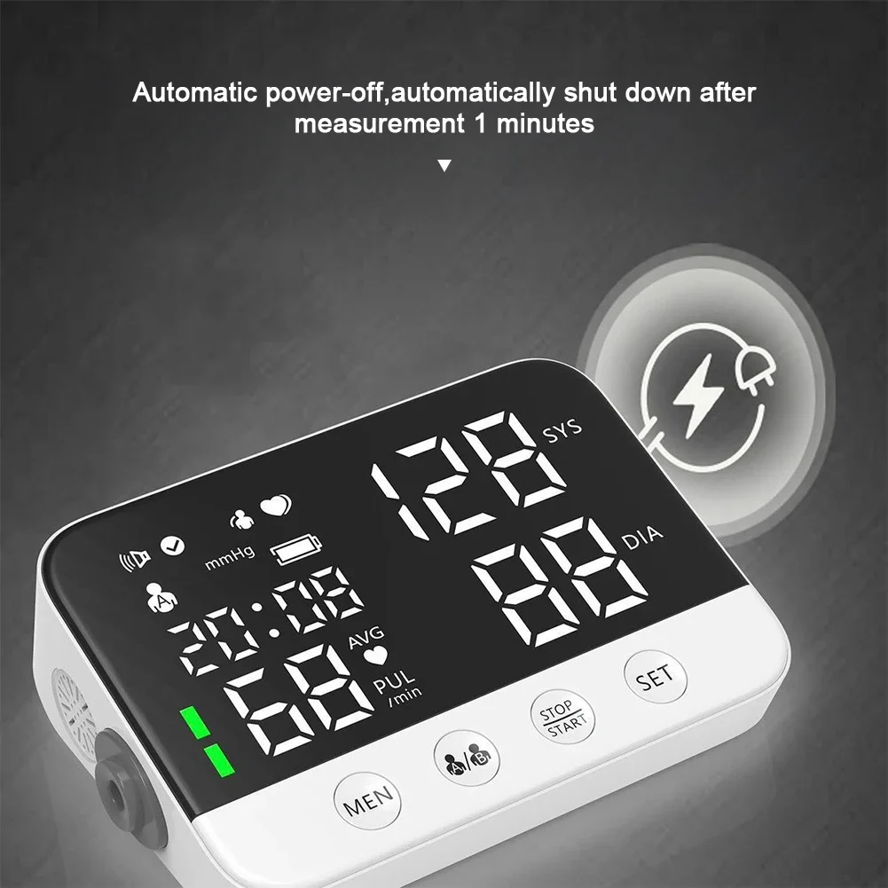 Home Upper Arm Blood Pressure Monitor Machine Cuff Digital LED Display Voice Broadcasting Automatic BP Machine Pulse Meter
