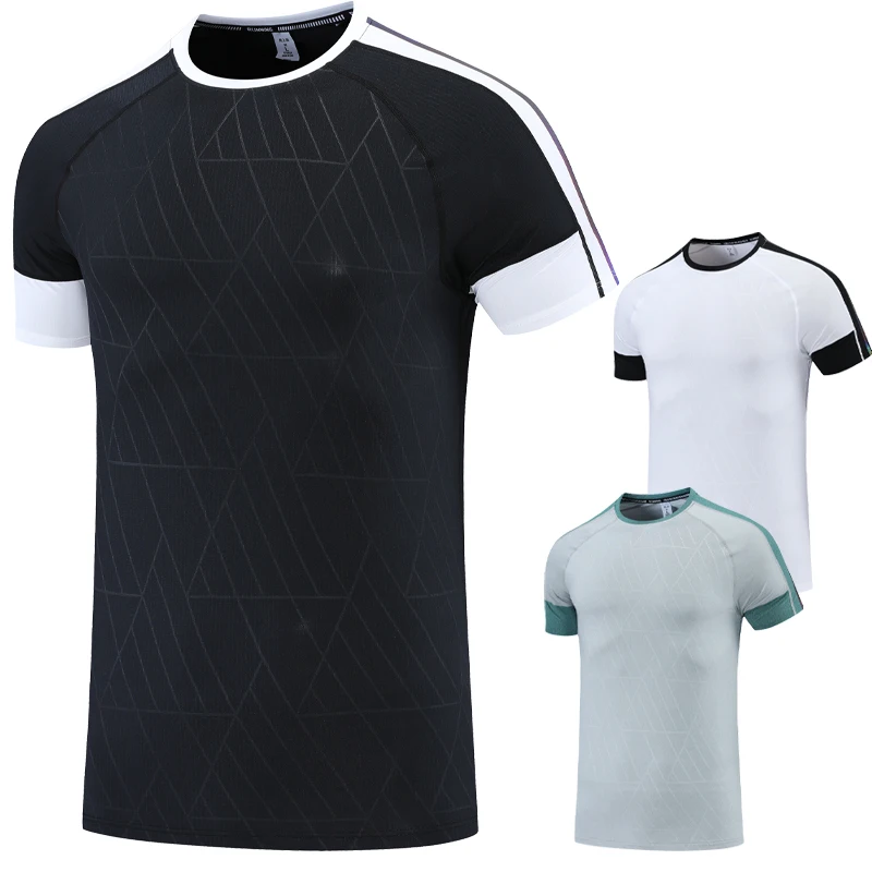 Men Running Short Sleeve High Quality Quick Dry Fitness Training Exercise Spandex Tee Print Patchwork Fashion Jersey Shirts