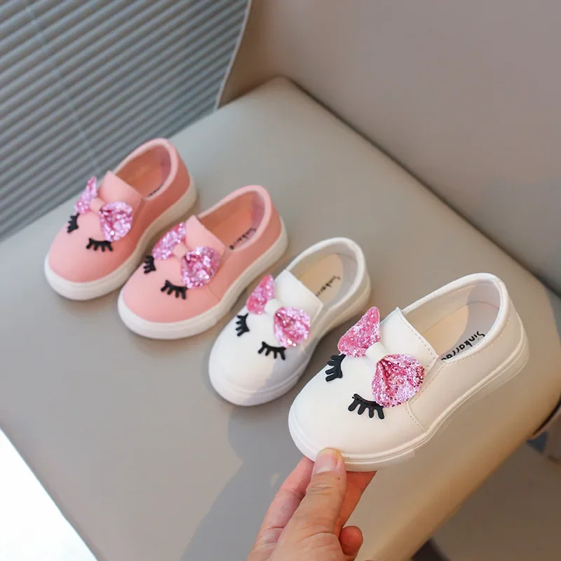 Funny Cartoon Eyelash Pattern Fashion Girls Baby Flat Shoes Student New Non-Slip Soft Sole Children's Shoes Girl Sneakers H09132
