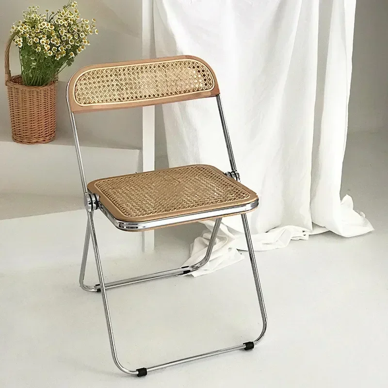 HighQuality Rattan Folding Chair Stainless Steel Imported Noodles Medieval Italian Design Clothing Store Photo B&B Inson sale